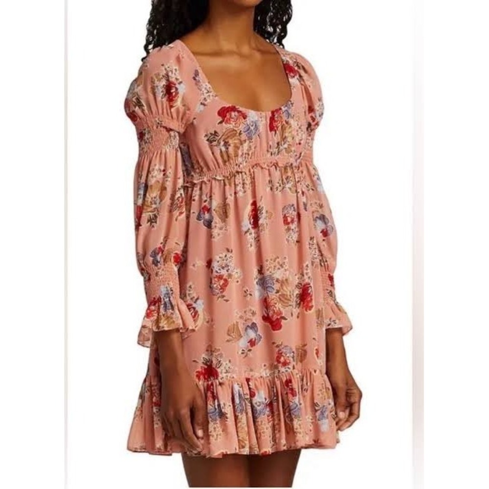 Cinq a Sept Simone Georgette Floral Mini Dress Peach Pink Size 4